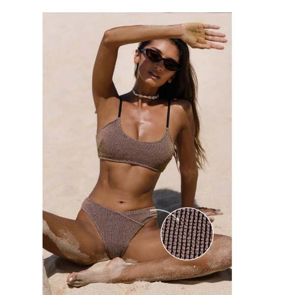 Cupshe Other - Cupshe Rib Mineral Wash Scoop Neck Top & Hipster Bikini Set Size Med NWT